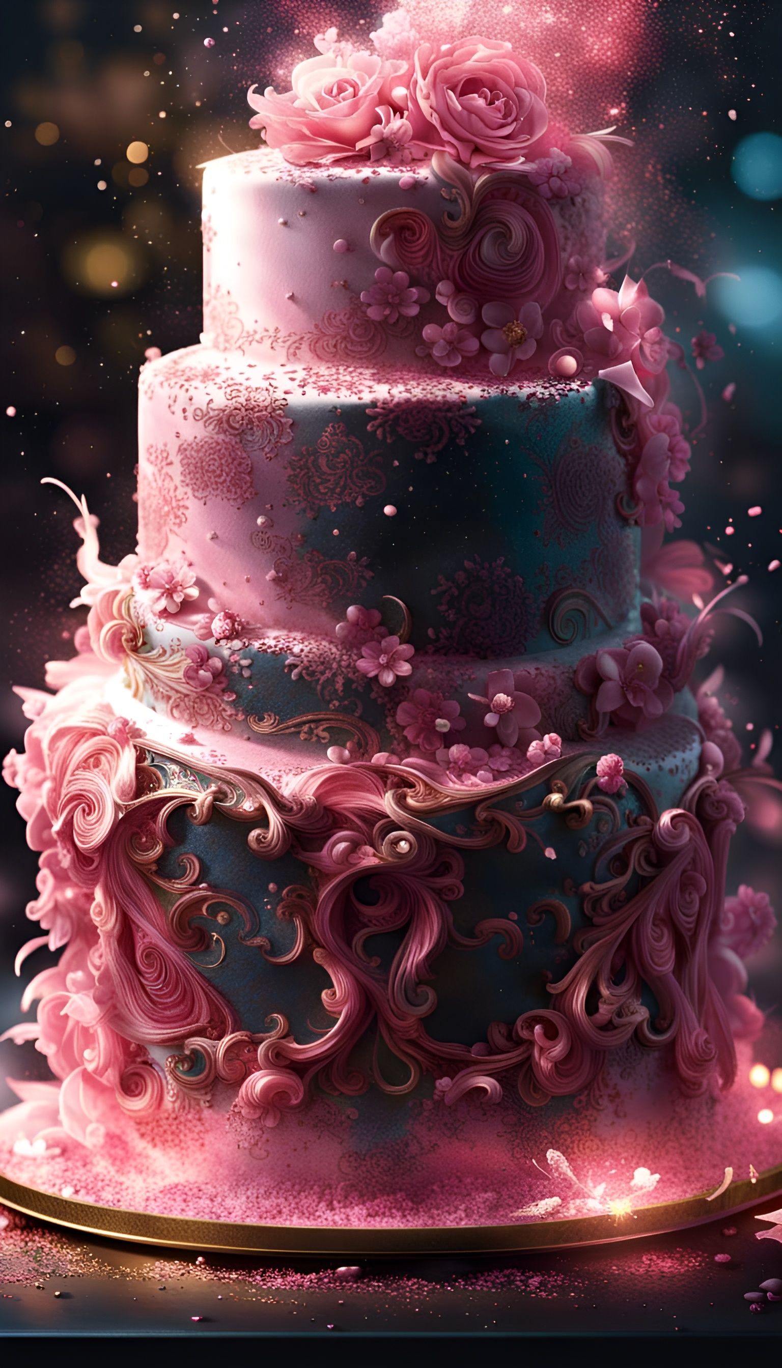 Glittering Wedding Cake Portrait with Magic Swirls