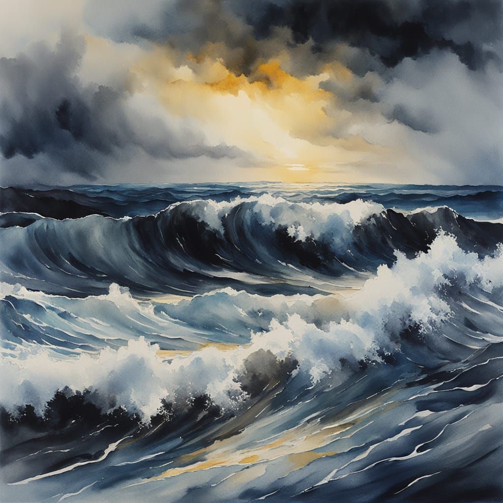 Ethereal Stormy Seascape in Watercolour