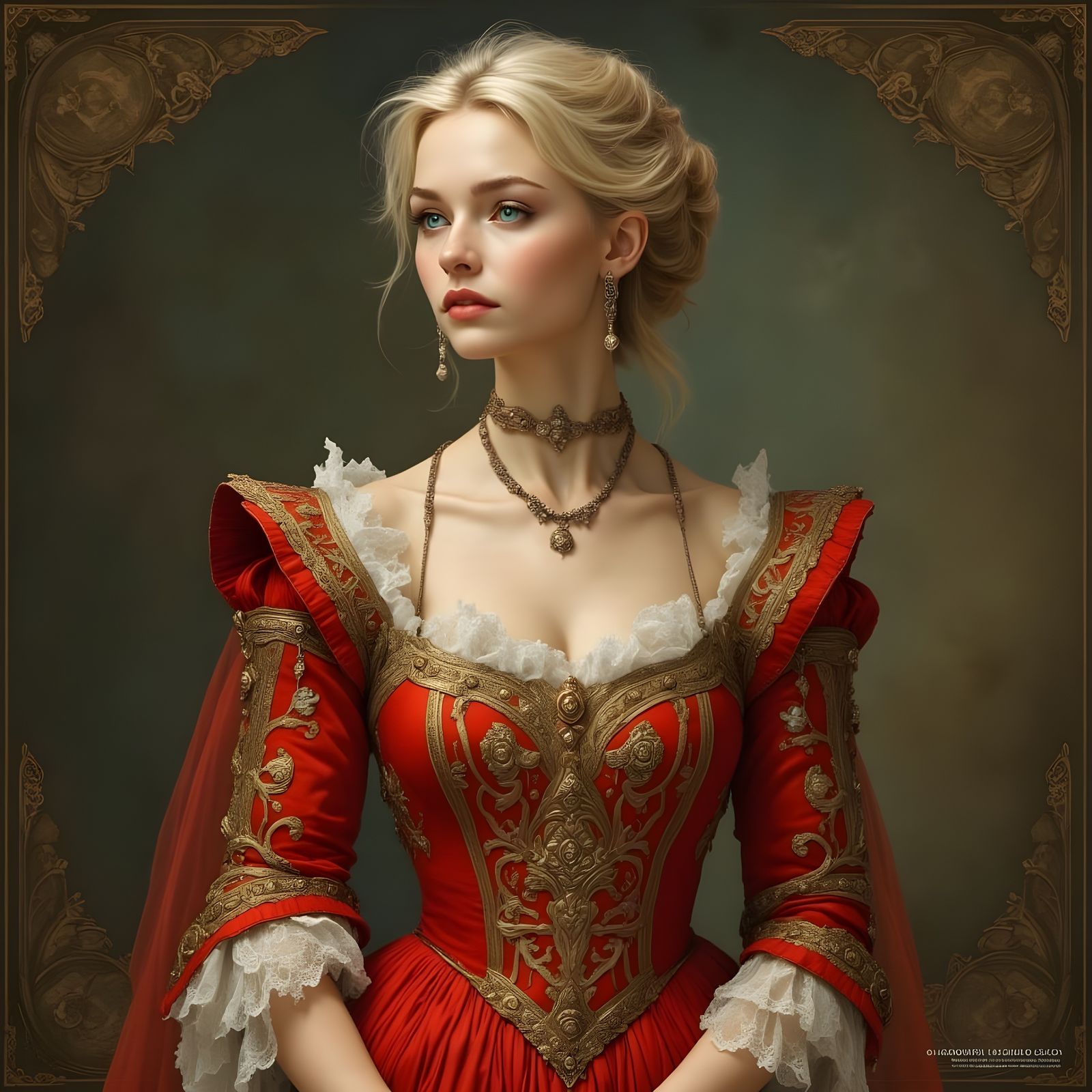 Medieval Lady in Elegant Red Gown