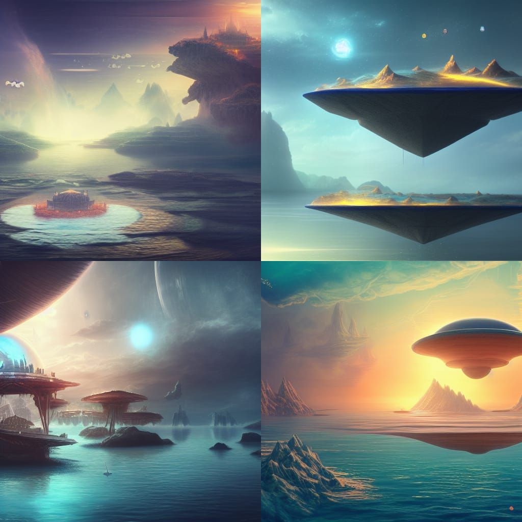 Fantastical Floating Islands with Solar System Sky