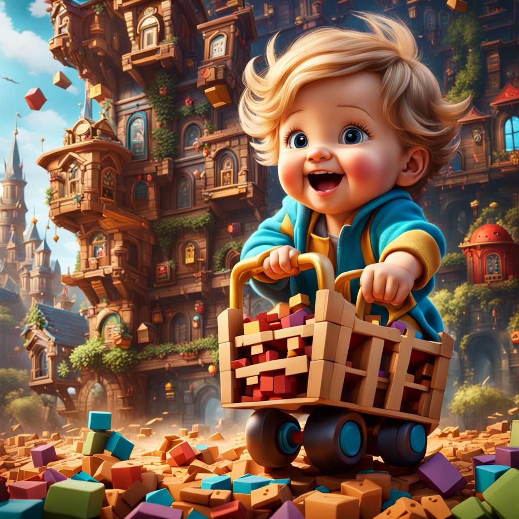 Children's laughter and building blocks