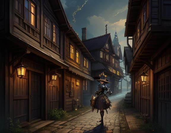 Steampunk Anime Woman in Latvian Village: Detailed Matte Pai...
