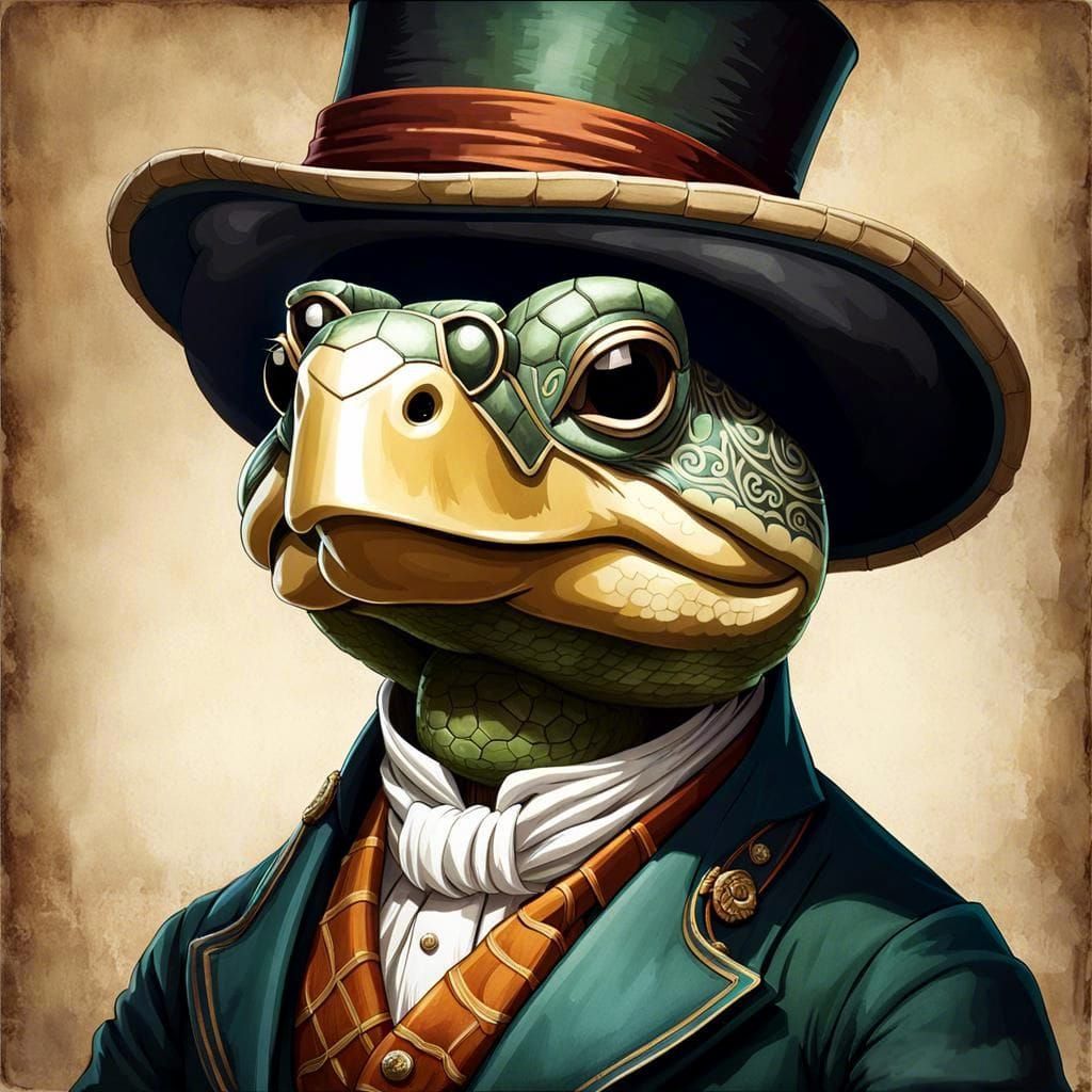 Vintage Turtle Portrait in 1800s Style