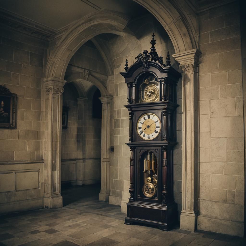 Grandfather Clock in Wayne Manor: Cinematic Film Still