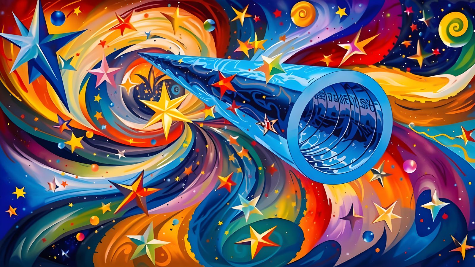 Surreal Metallic Cylinder Reflecting Impasto Cosmos