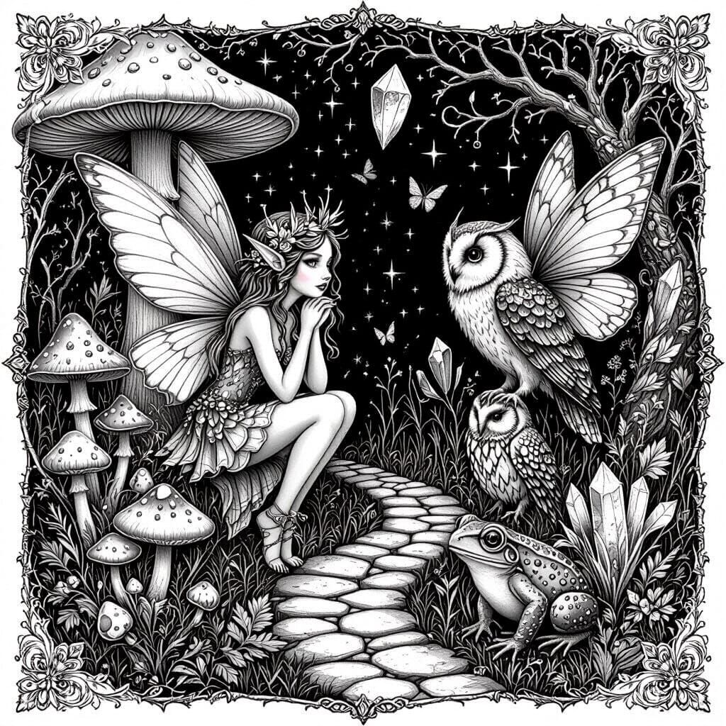 Enchanting Fairies and Mythical Creatures in Whimsical Black...