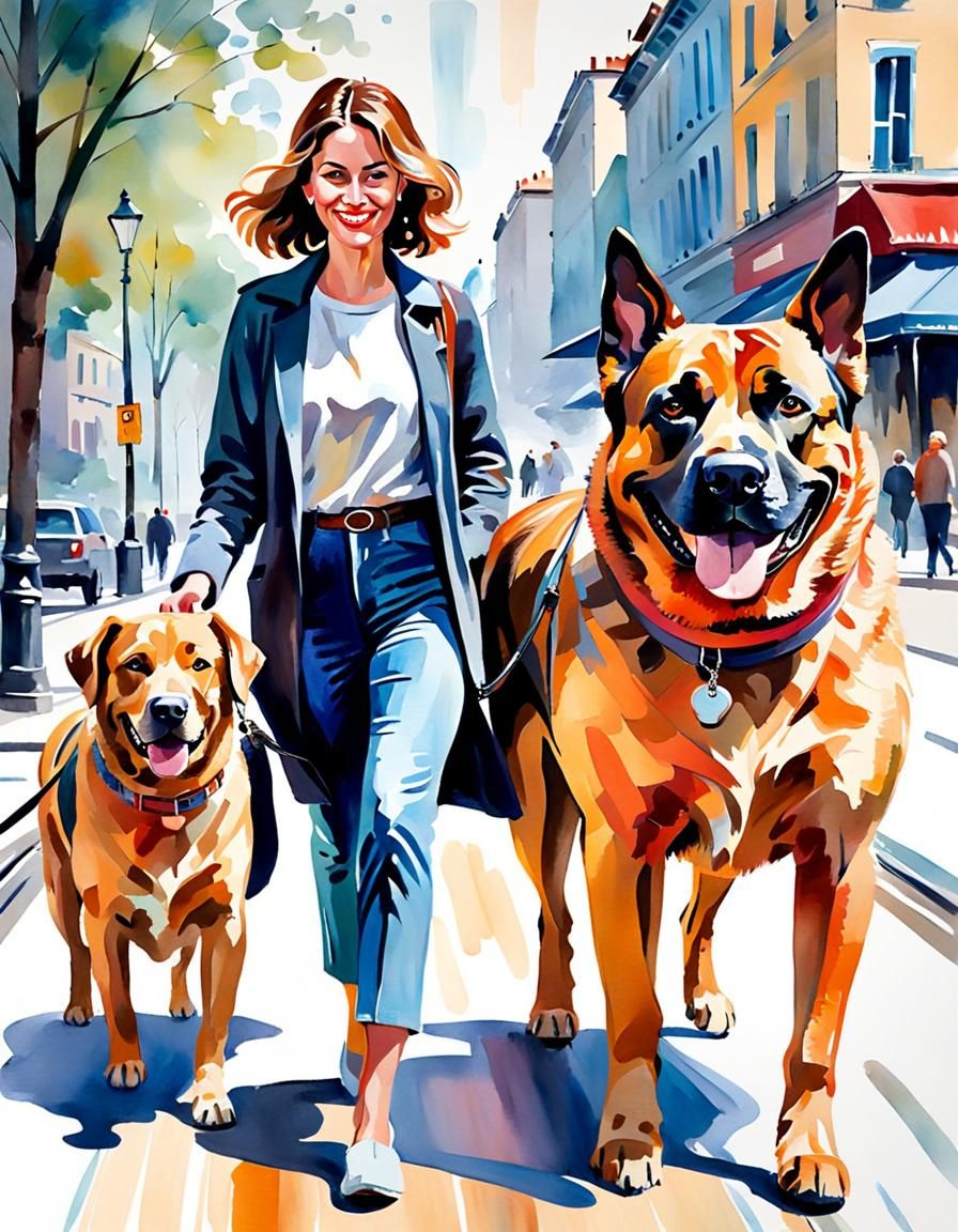 Expressionist Watercolor: Woman and Dog