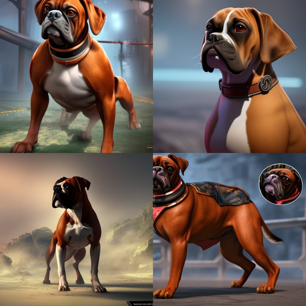 Boxer Dog in Detailed Matte Painting Style