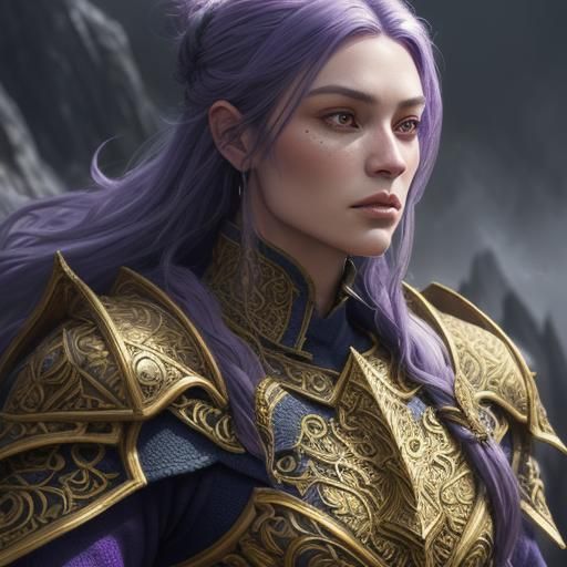 Armored Woman on Misty Peak: Fantasy Concept Art