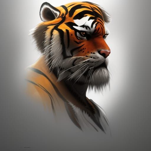 Hyperdetailed Tiger Man Portrait in Art Nouveau Style