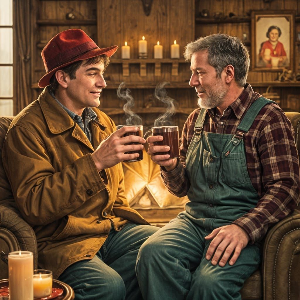 Nostalgic Evening Moment Between Two Old Friends