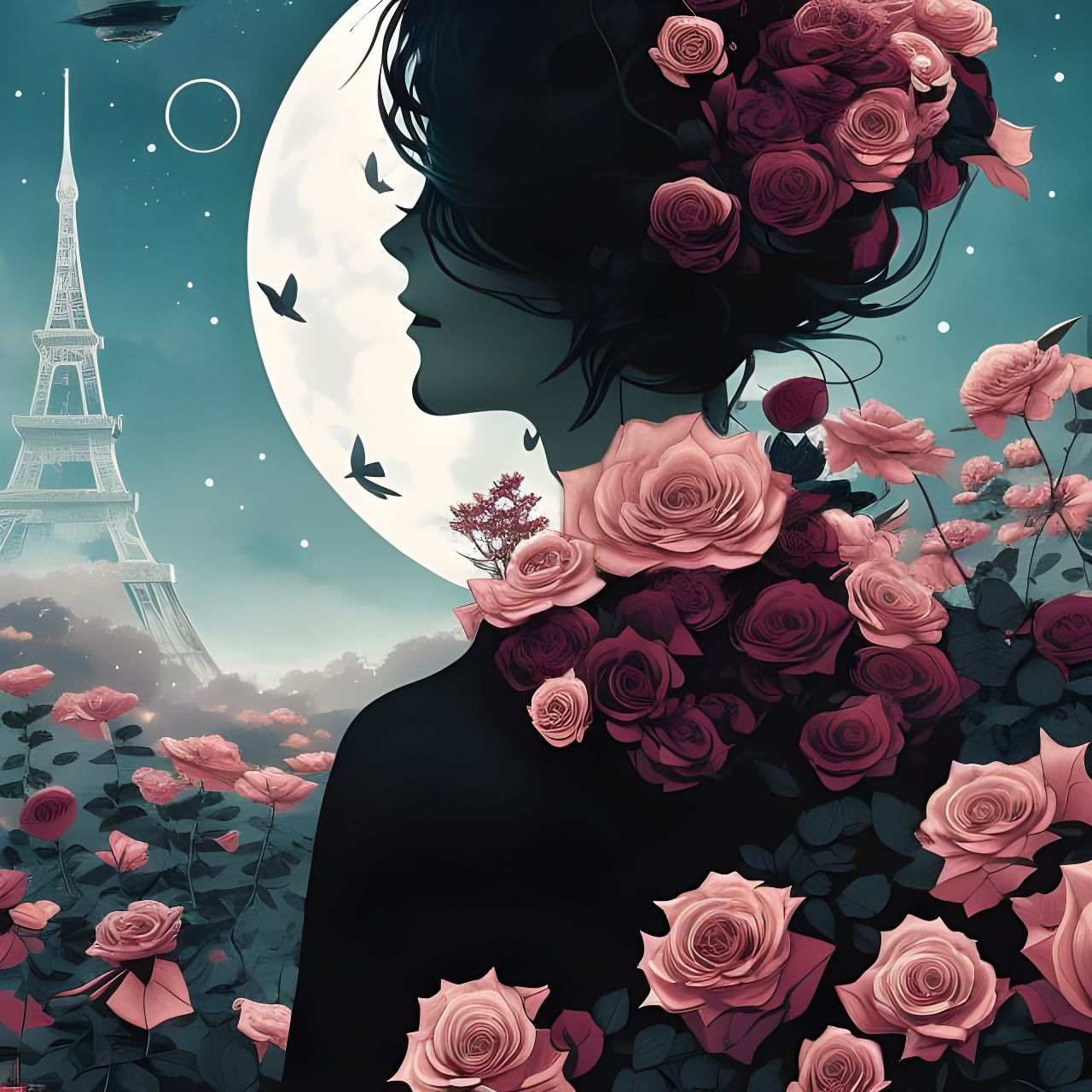 Roses in Black Hole: Surreal Manga Collage