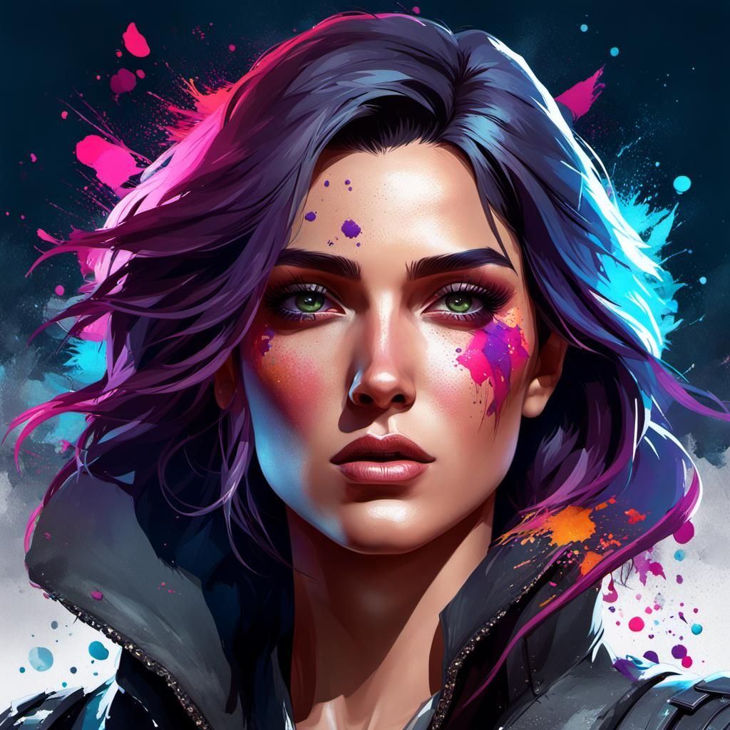 Girl Splattered with Paint: Hyperdetailed Art Portrait