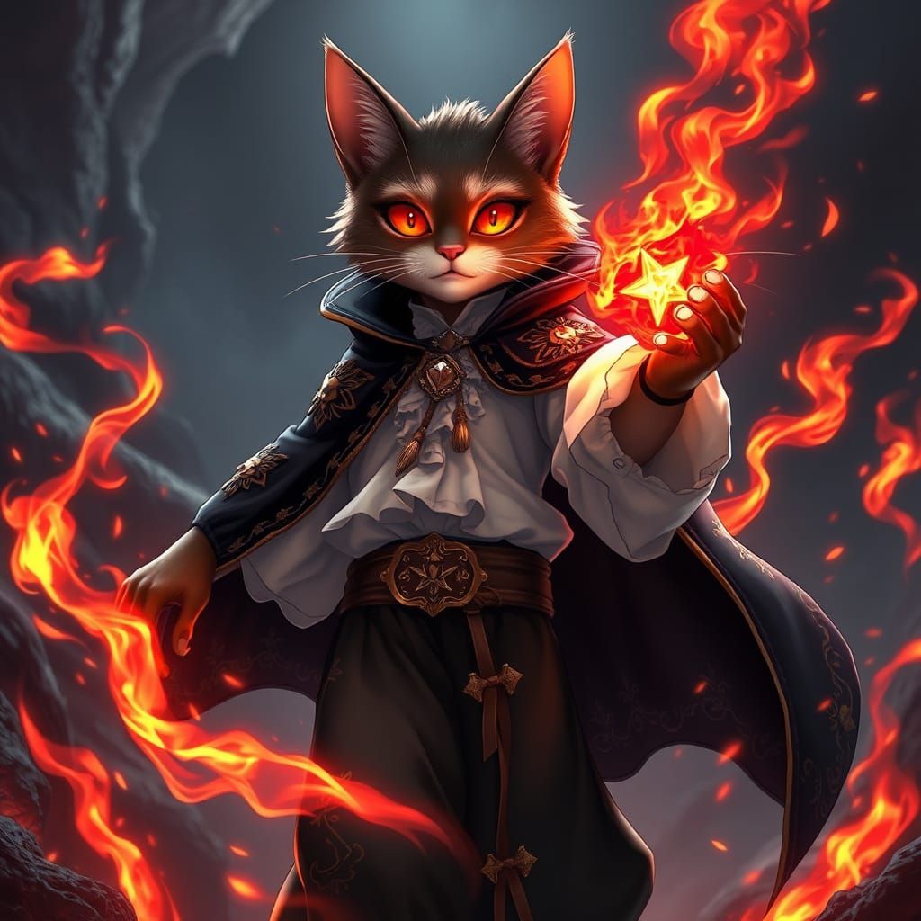 Anime Fire Wizard Cat in Hades Realm