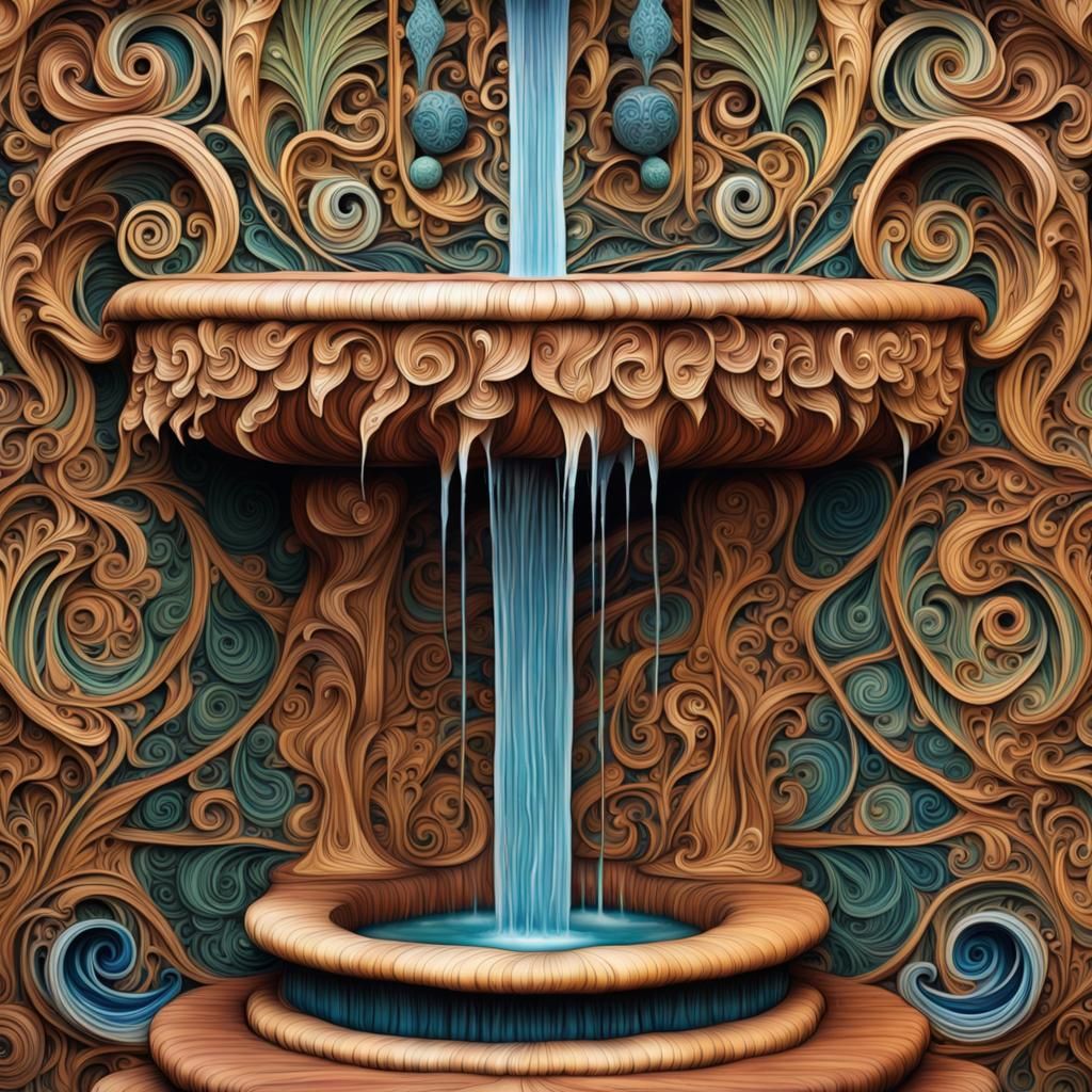 Ornate Wooden Fountain in a Fantastical Style