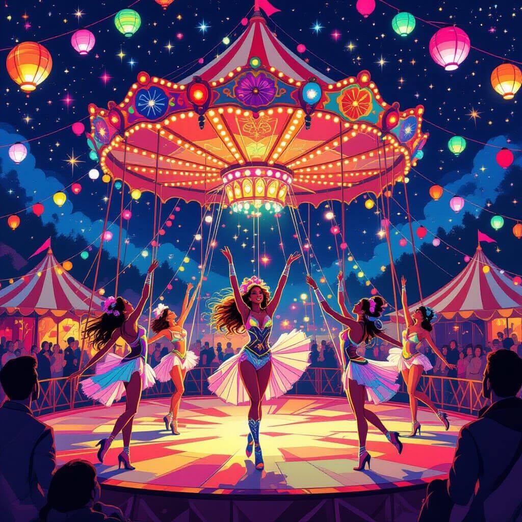 Neon Circus Performers in Dreamy Aesthetic