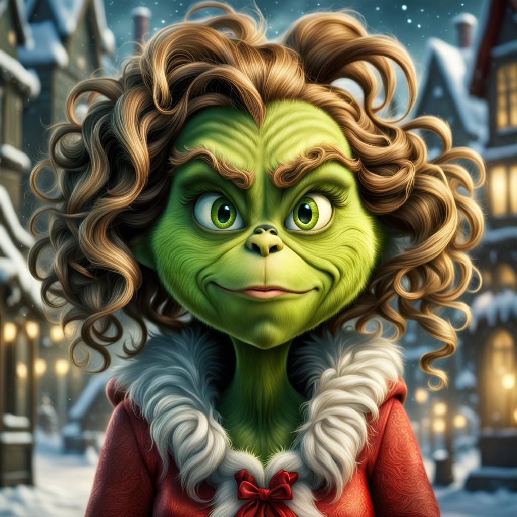 Cute Cartoon Grinch Girl with Curly Hair