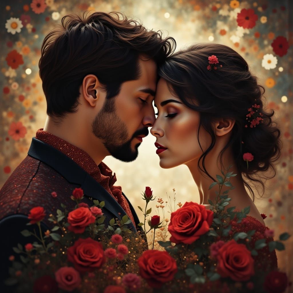 Romantic Double Exposure: Rose and Couple Portrait