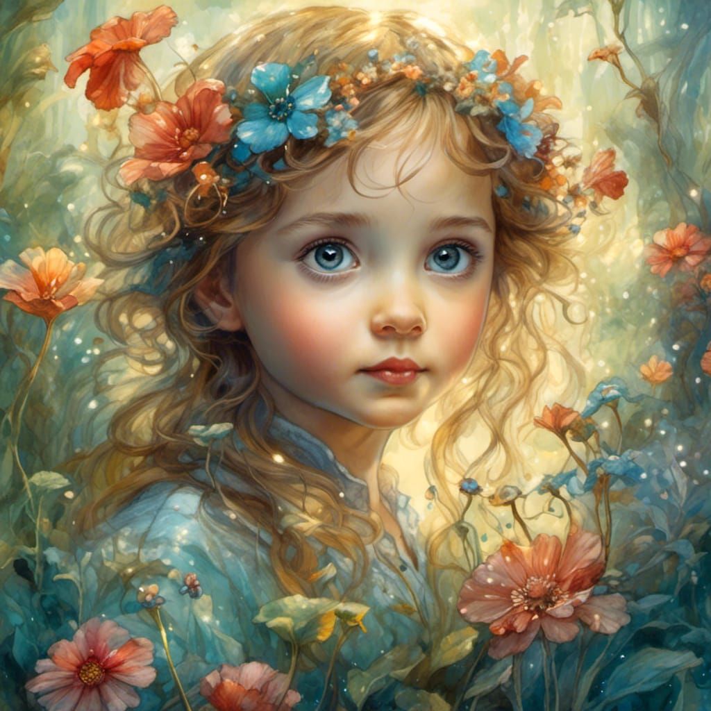 Charming Spring Girls in Watercolor Fantasy Art