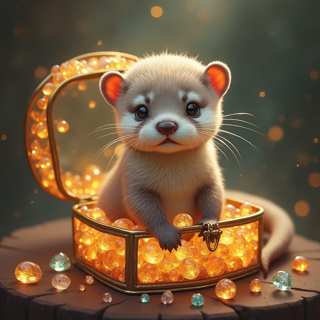 Baby Otter with Glass Jewels, Art Nouveau Style