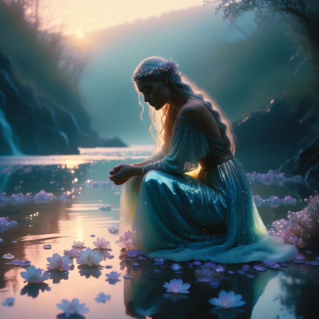 Goddess with Crystal Flowers in Liquid Opal Splashes