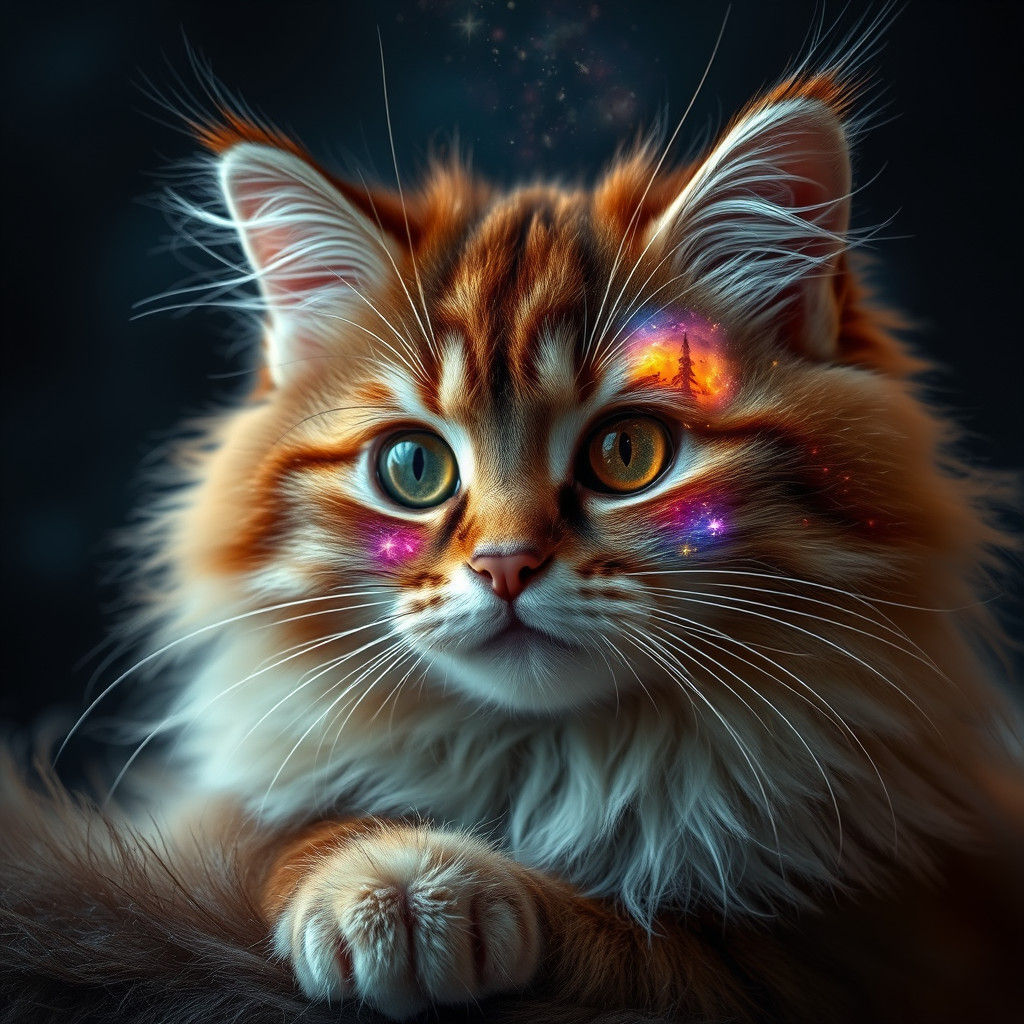 Cosmic Constellation Cat Portrait in HDR