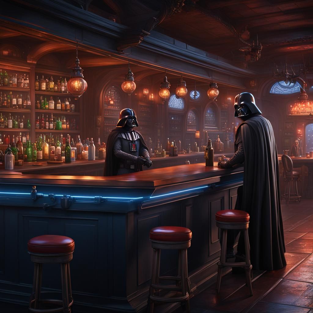 Darth Vader, Grim Reaper, and Santa in a Bar