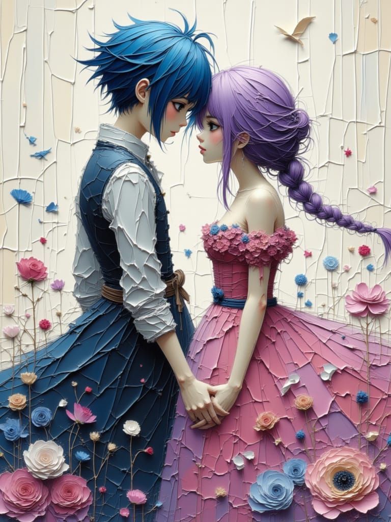 Anime Couple Holding Hands in Ghibli Style