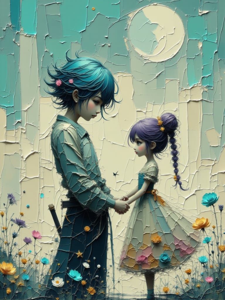 Anime Couple Holding Hands in Studio Ghibli Style