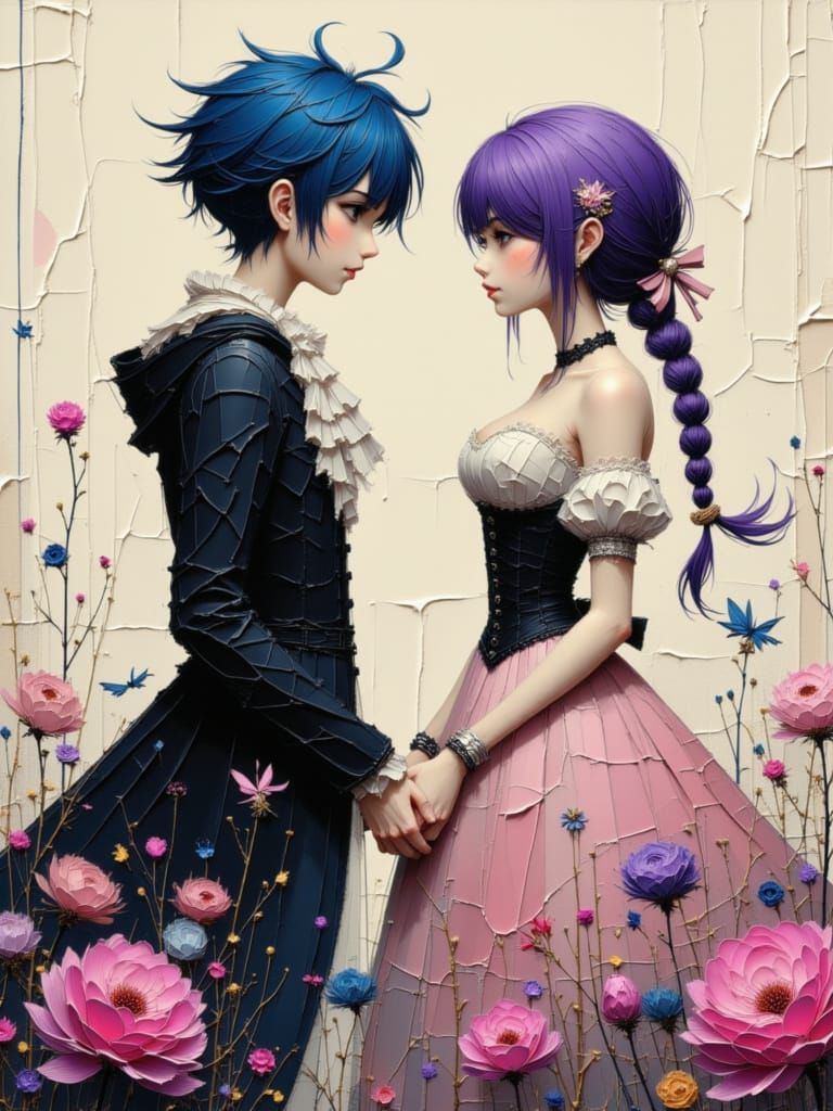 Anime Couple Holding Hands in Studio Ghibli Style