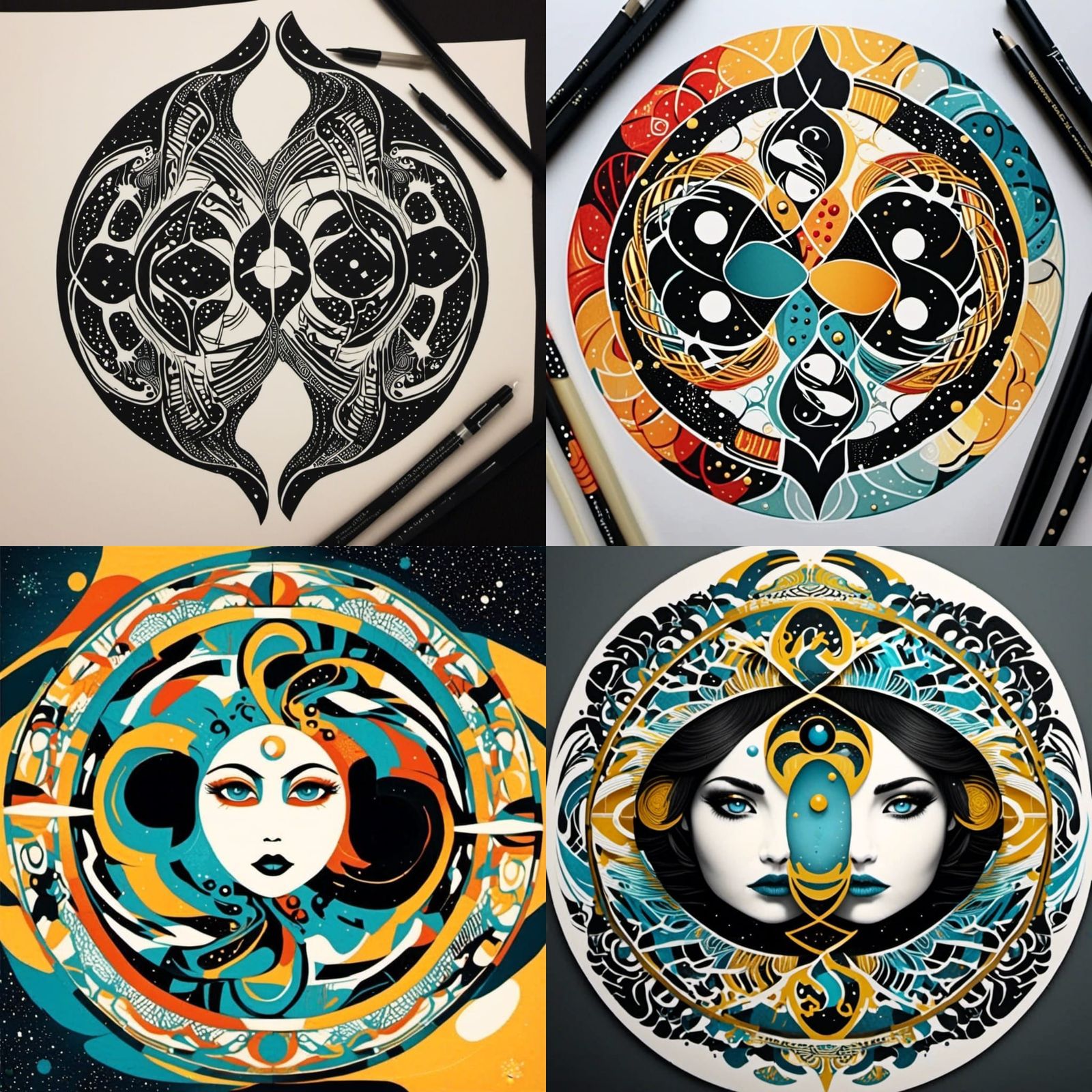 Gemini twins in the style of <lora:YinYang Bomb:1.0> zentang...