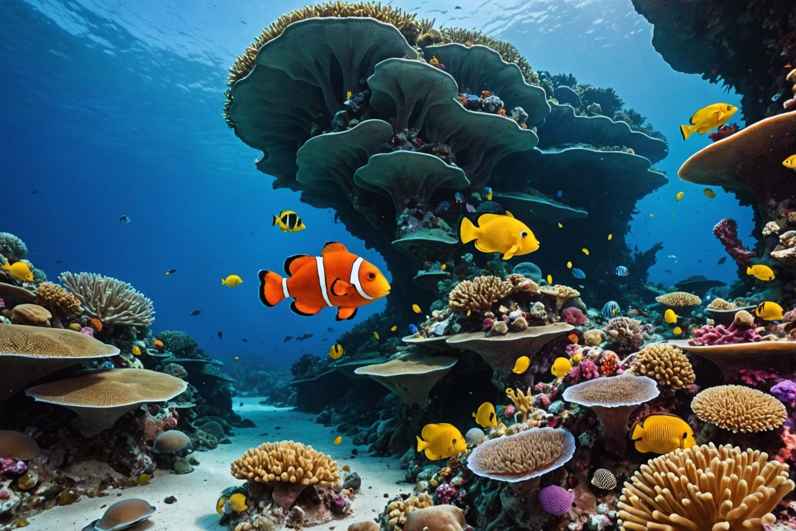 Coral Canyon with Clownfish and Marine Life