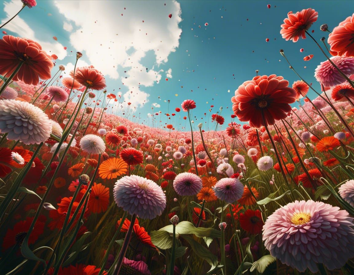 Bug's-Eye View of a Hyperdetailed Flower Field