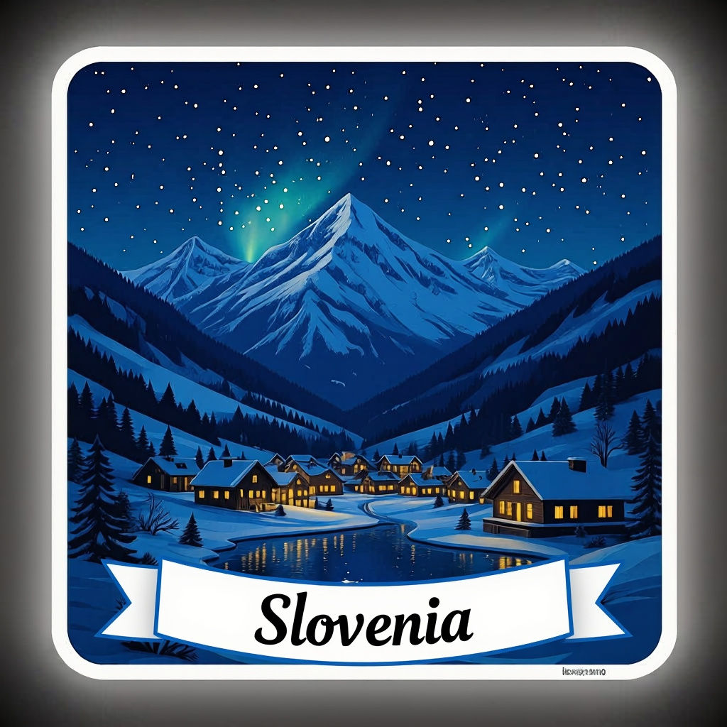 Kranjska Gora Slovenia Travel Sticker at Night