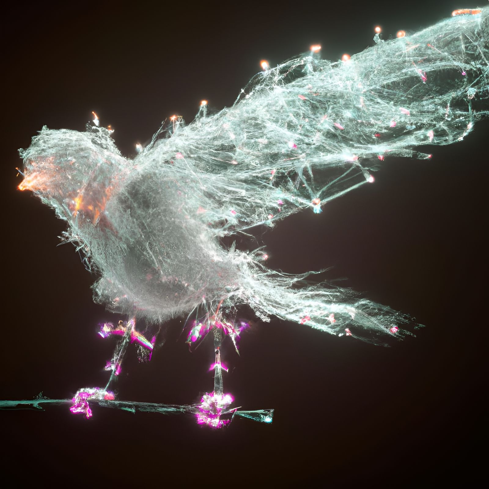 Bioluminescent Bird with Crystal Details, Digital Art