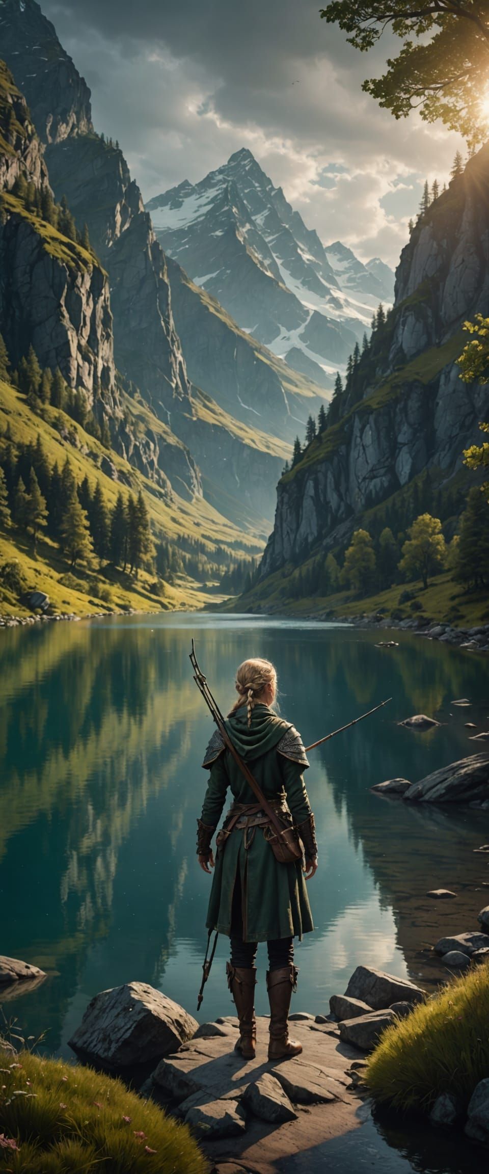 Epic Elven Fisherman at Mountain Lake
