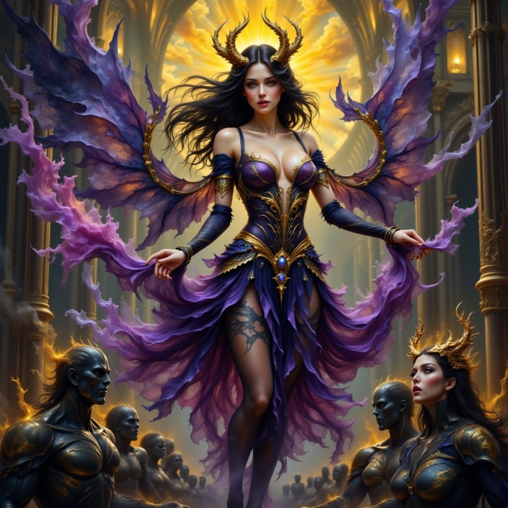 Gothic Gargoyle Queens in Purple and Gold