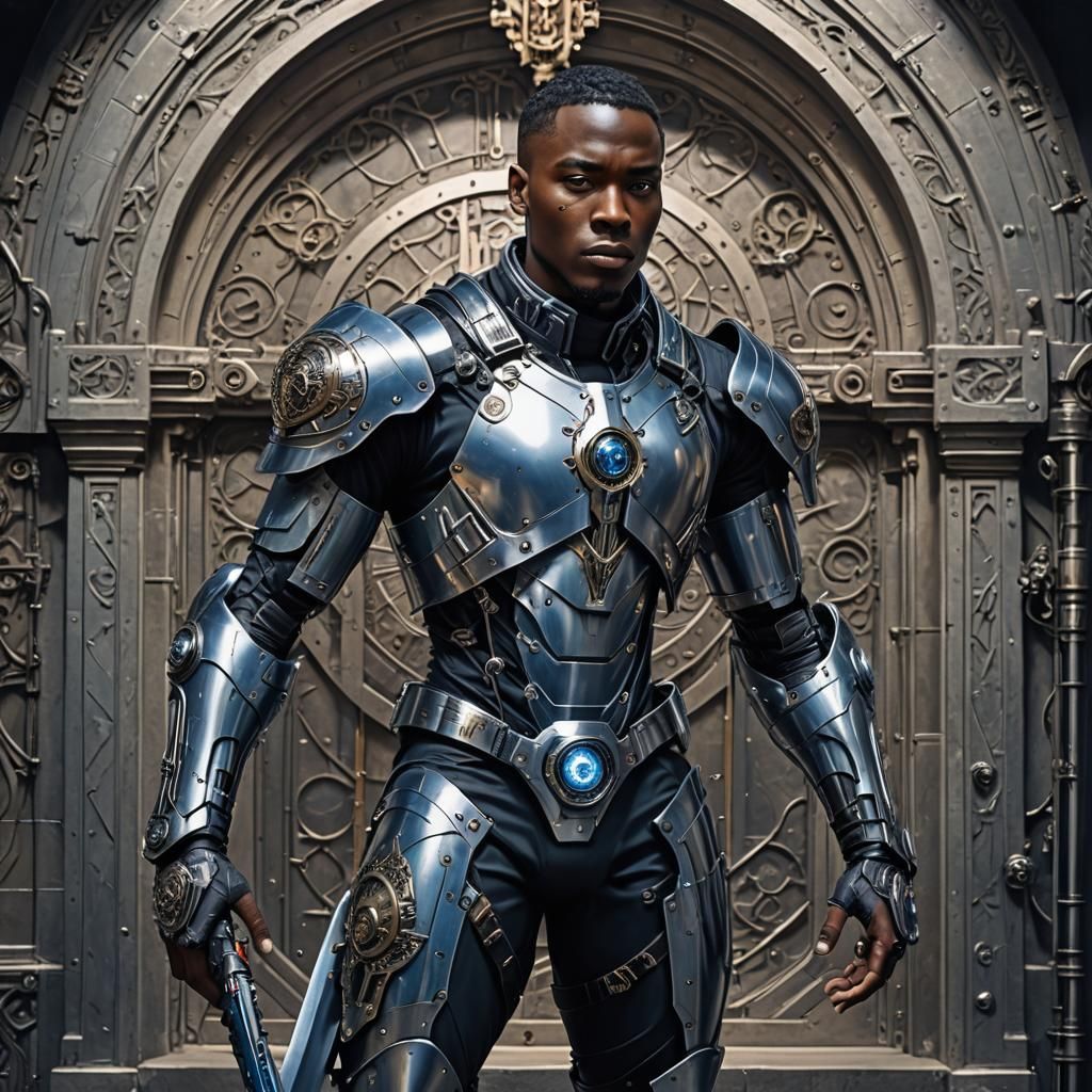 Cyborg Knight in Gothic Church, Cyberpunk Style