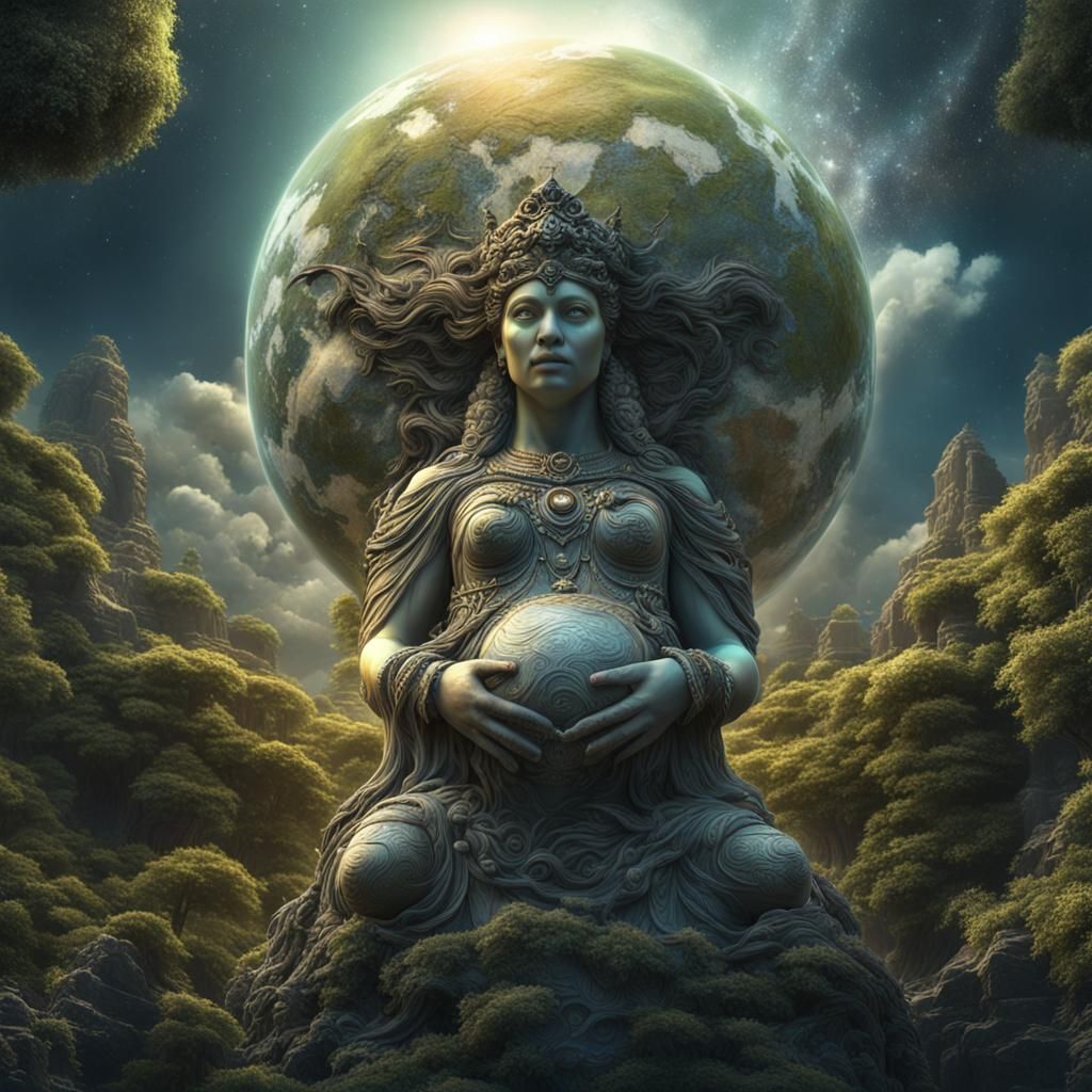 Gaia, Pregnant Earth Goddess in Hyperrealistic Style