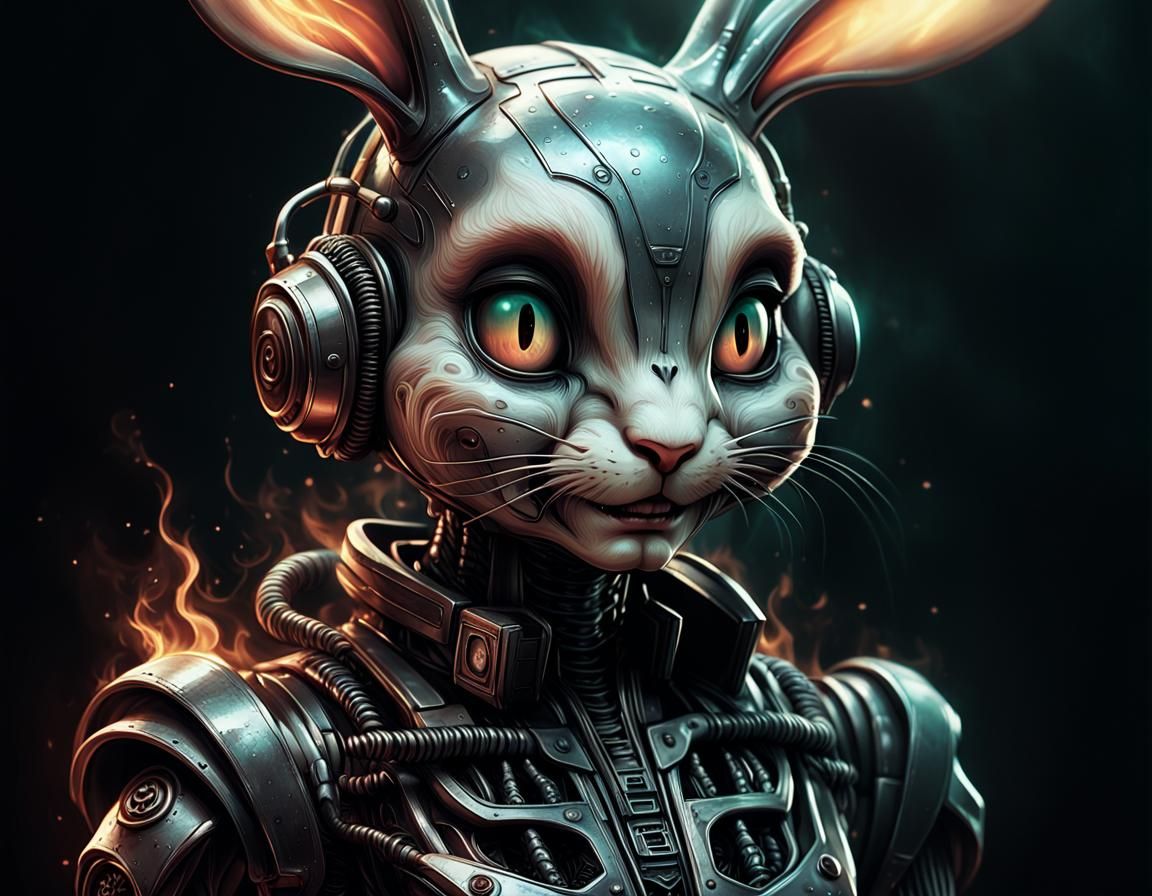 Anthropomorphic Rabbit Portrait in Surreal Anime Style