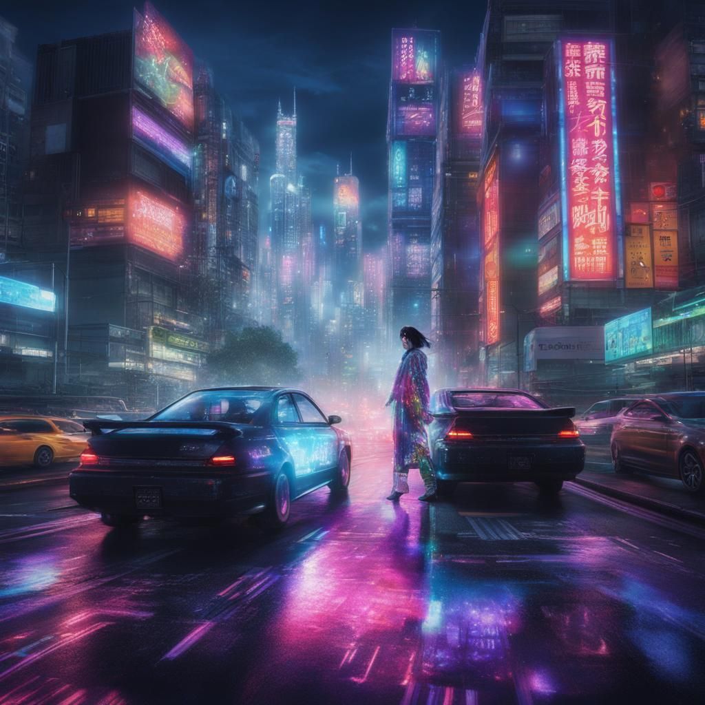 Ethereal Sci-Fi Goddess Illuminates Tokyo Skyline in Cyberpu...