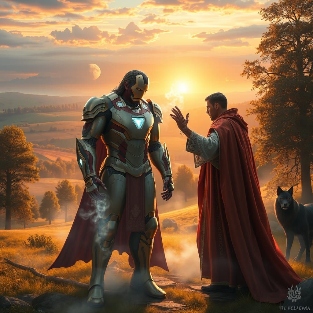 Merlin Enchanting Iron Man Armor in Countryside Sunset