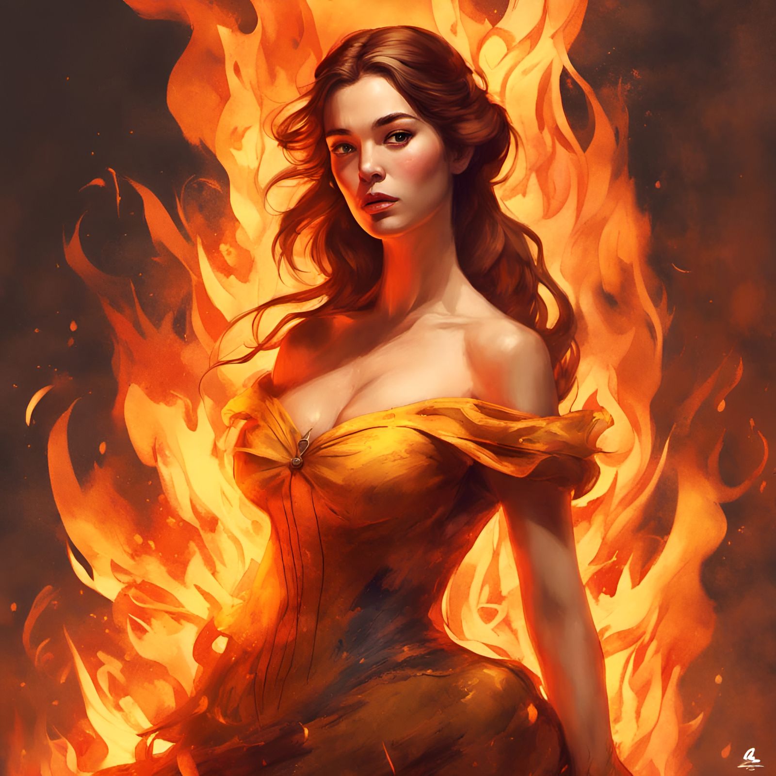 Fiery Princess Belle: A Digital Pin-Up Portrait