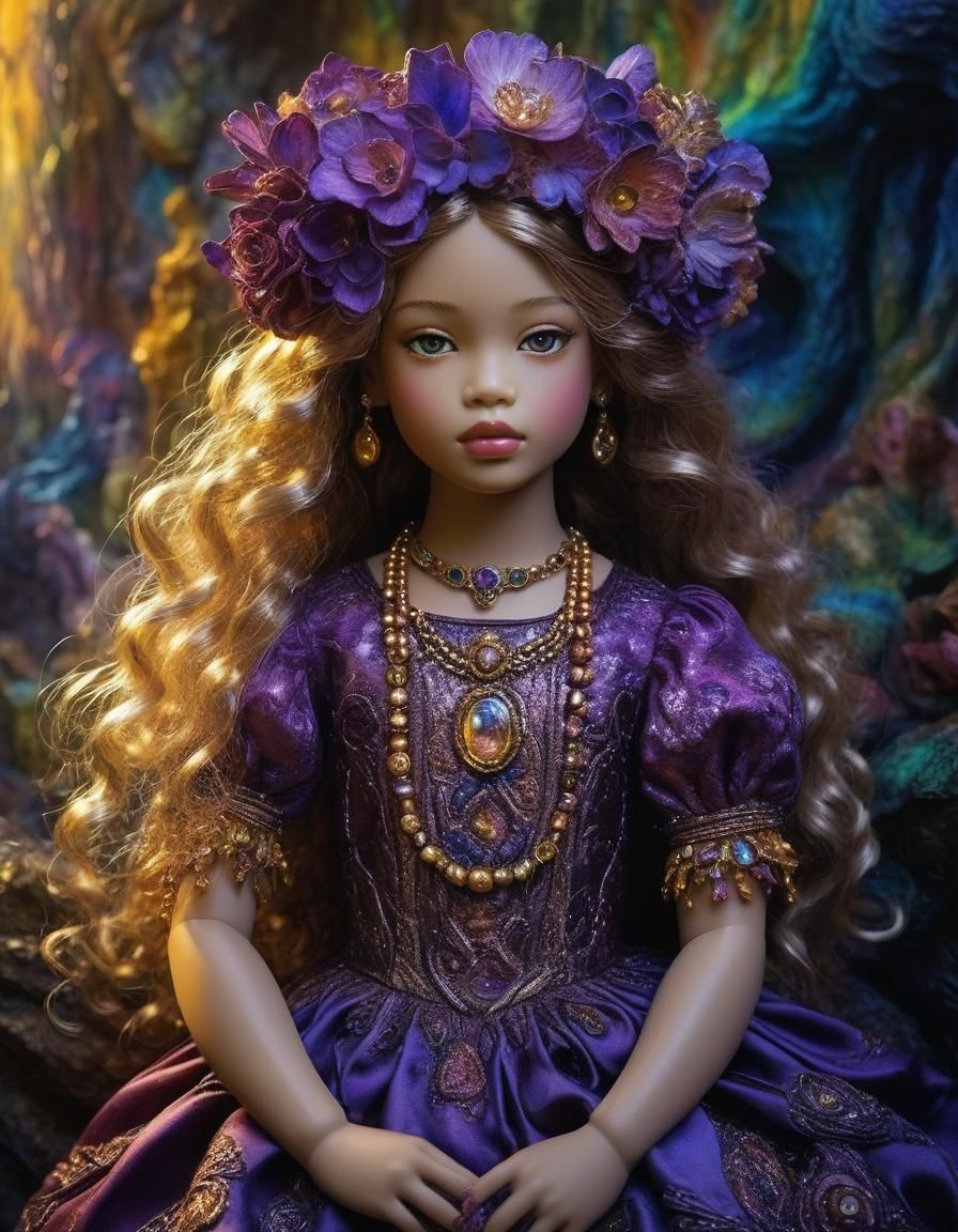 Mystical Purple Girl Doll in Fauvist Style