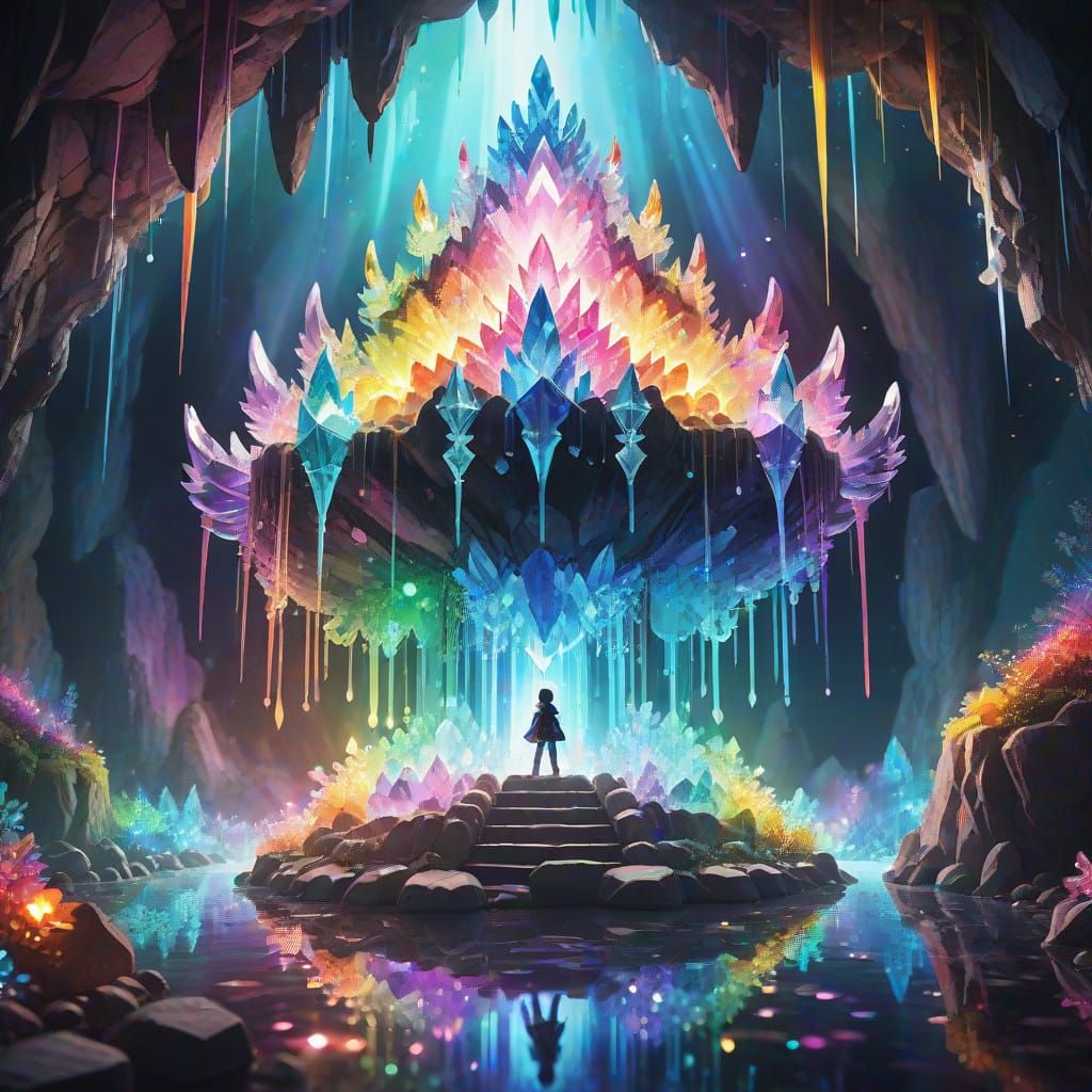 Surreal Crystal Cathedral in Vibrant Anime Style