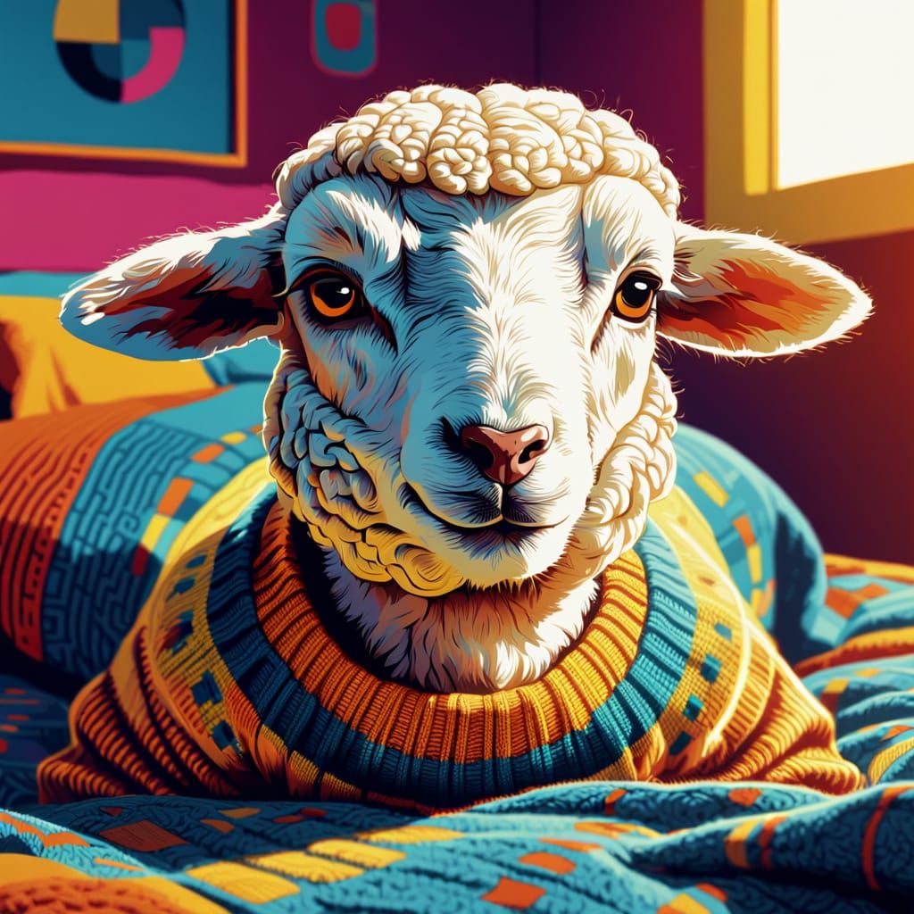 Nervous Lamb in Knitted Jumper: Digital Pop Art