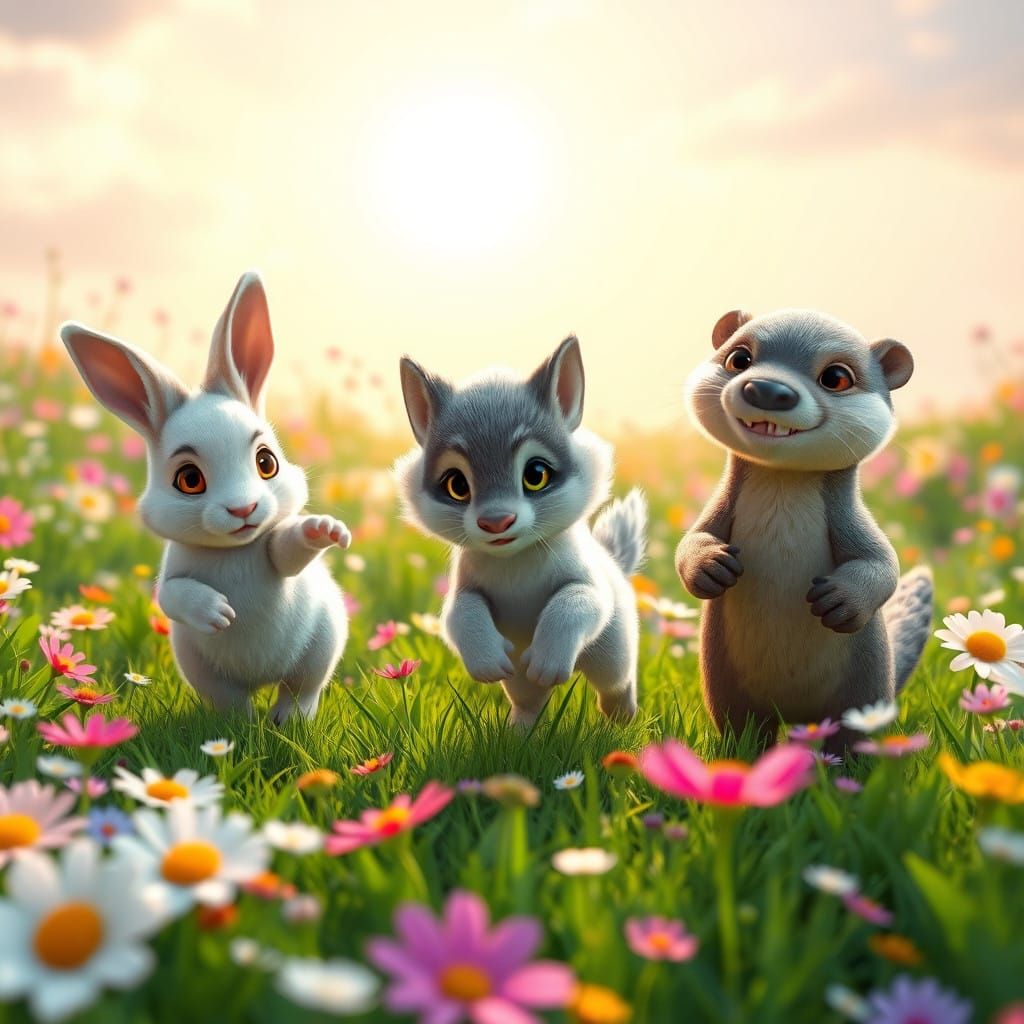 Vibrant Meadow Friends in Pixar-Inspired Splendor