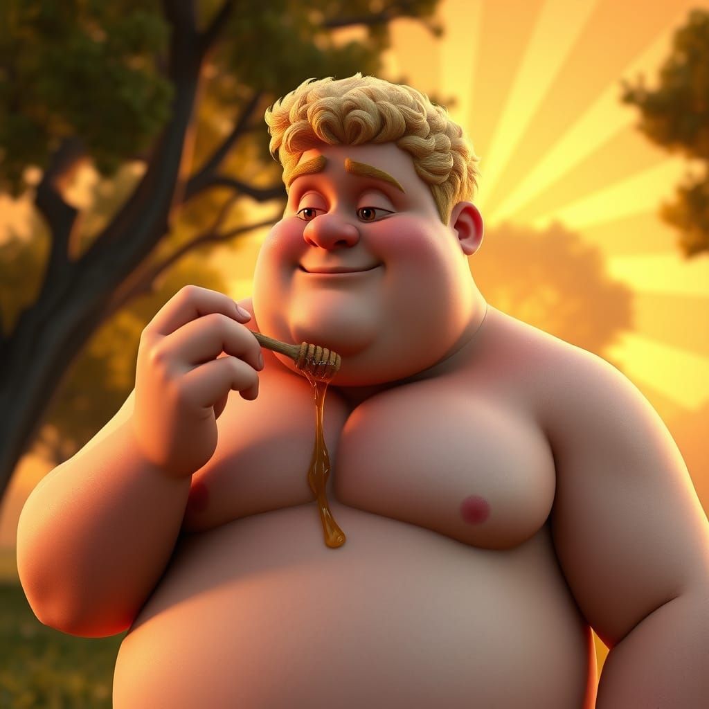 Serene Honey Devourer in Pixar-Inspired 3D Digital Art