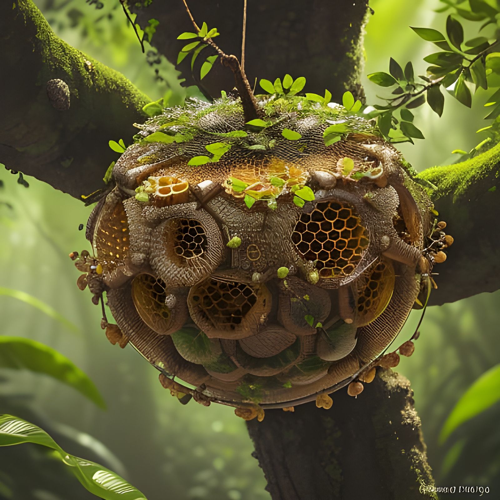 A Beehive Scene in Vibrant Digital Art