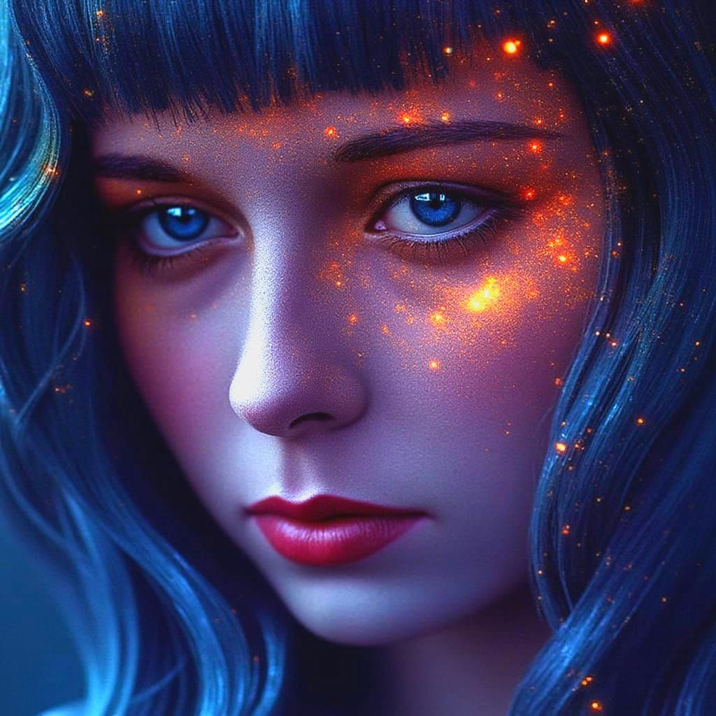 Celestial Goddess in a Starry Night Scene with Fibonacci Cur...